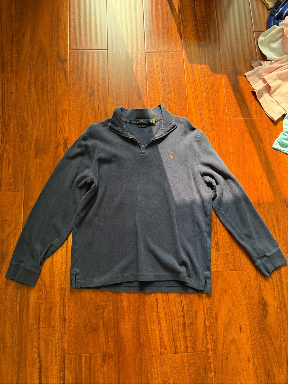 Polo by Ralph Lauren Gray Quarter-Zip Sweatshirt with Gold Zipper Accents